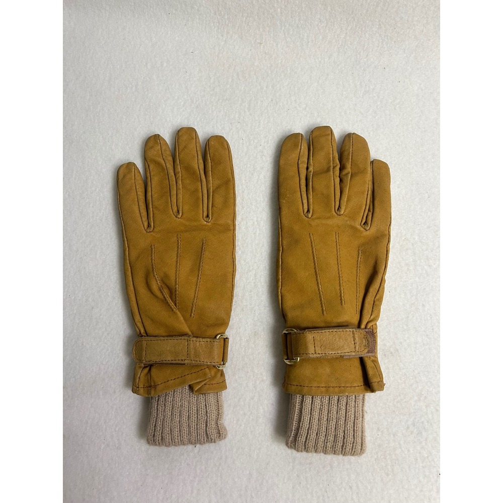 Workwear Gorpcore Unbranded Mens Size Medium Tan Leather Ribbed Knit Gloves